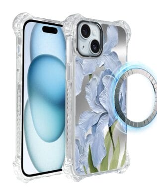 Etui do iPhone 15 Plus IBIZU DropGuard Ultra z MagSafe, Relief Garden, Błękitny irys