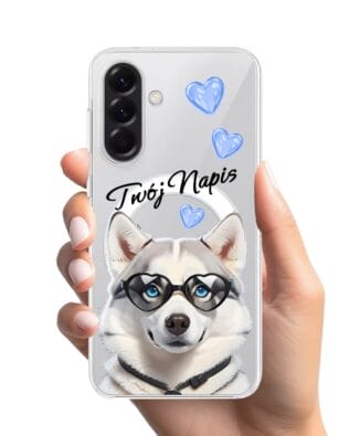 Etui do Samsung Galaxy A57 z MagSafe przeźroczyste, silikonowe Flexi, Puppy Love, pies rasy Husky