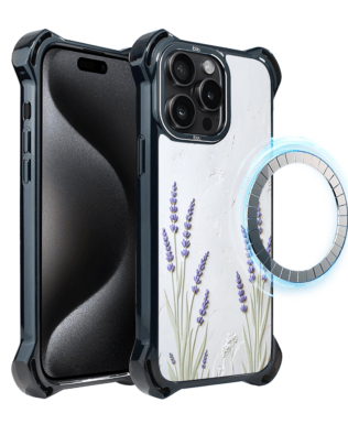 Etui do iPhone 15 Pro IBIZU DropGuard Ultra z MagSafe, Relief Garden, Prowansalska lawenda