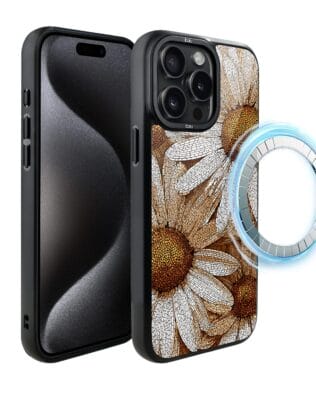 Etui do iPhone 15 Pro IBIZU DropGuard Matt z MagSafe, Modern Classics, Mozaika rumianków