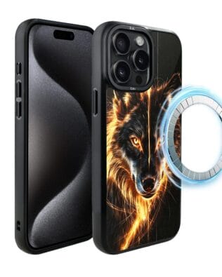 Etui do iPhone 15 Pro Max IBIZU DropGuard Matt z MagSafe, Wilki, Ognisty Wilk