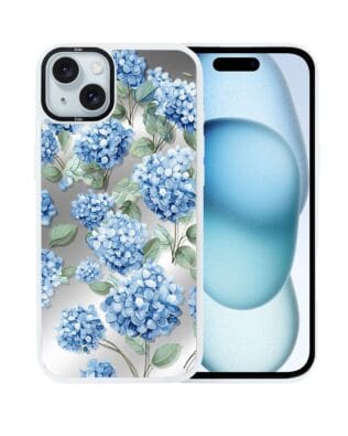 Etui do iPhone 15 Plus IBIZU DropGuard Matt z MagSafe, Relief Garden, Szafirowa hortensja, białe