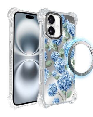 Etui do iPhone 16 Plus IBIZU DropGuard Ultra z MagSafe, Relief Garden, Szafirowa hortensja