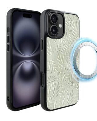 Etui do iPhone 16 IBIZU DropGuard Matt z MagSafe, Relief Garden, Ślad oliwki