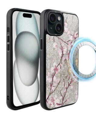 Etui do iPhone 15 Plus IBIZU DropGuard Matt z MagSafe, Modern Classics, Mozaika kwitnącej wiśni