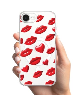 Etui do iPhone 17e z MagSafe przeźroczyste, silikonowe Flexi, czerwone usta