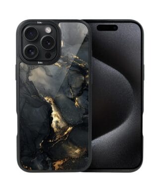 Etui do iPhone 15 Pro IBIZU DropGuard Matt z MagSafe, Ethereal Essence, Czarny diament ze złotem