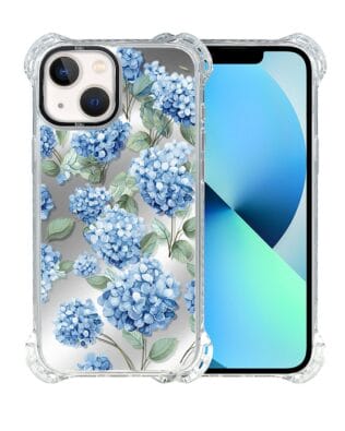 Etui do iPhone 13 IBIZU DropGuard Ultra z MagSafe, Relief Garden, Szafirowa hortensja