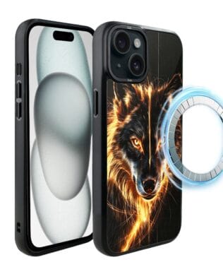 Etui do iPhone 15 Plus IBIZU DropGuard Matt z MagSafe, Wilki, Ognisty Wilk