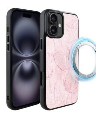 Etui do iPhone 16 Plus IBIZU DropGuard Matt z MagSafe, Relief Garden, Tulipanowy fresk