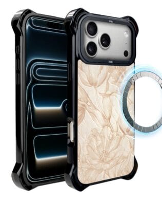 Etui do iPhone 17 Pro Max IBIZU DropGuard Ultra z MagSafe, Relief Garden, Botaniczny biskwit