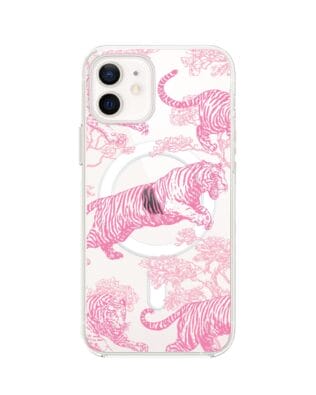Etui do iPhone 12 z MagSafe przeźroczyste, silikonowe Flexi, Mystic, Różowe tygrysy