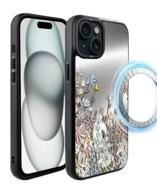 Etui do iPhone 15 Plus IBIZU DropGuard Matt z MagSafe, Relief Garden, Wiosenna łąka