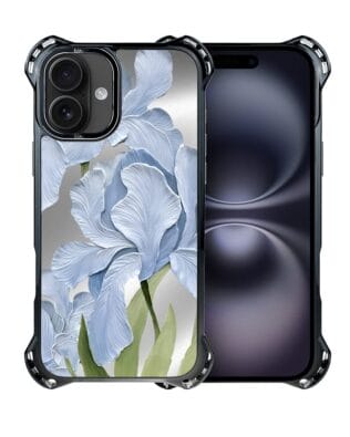 Etui do iPhone 16 Plus IBIZU DropGuard Ultra z MagSafe, Relief Garden, Błękitny irys