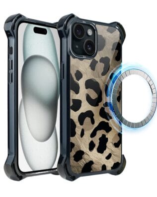 Etui do iPhone 15 IBIZU DropGuard Ultra z MagSafe, Zew natury, Dziki Leopard