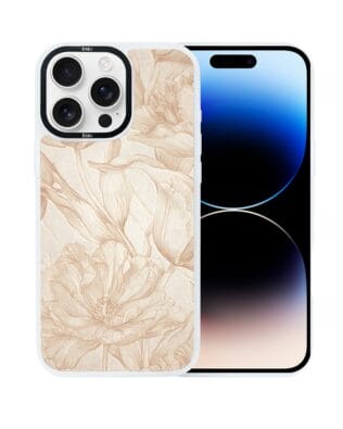 Etui do iPhone 14 Pro Max IBIZU DropGuard Matt z MagSafe, Relief Garden, Botaniczny biskwit, białe