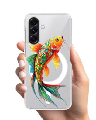 Etui do Samsung Galaxy A57 z MagSafe przeźroczyste, silikonowe Flexi, Dzika Mandala, Złota ryba