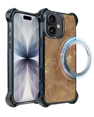 Etui do iPhone 17 IBIZU DropGuard Ultra z MagSafe, Relief Garden, Złote piwonie