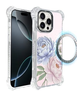 Etui do iPhone 16 Pro IBIZU DropGuard Ultra z MagSafe, Relief Garden, Piwoniowy róż