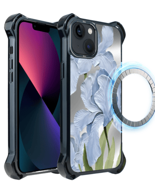 Etui do iPhone 13 IBIZU DropGuard Ultra z MagSafe, Relief Garden, Błękitny irys