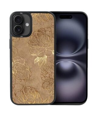 Etui do iPhone 16 IBIZU DropGuard Matt z MagSafe, Relief Garden, Złote piwonie