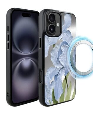 Etui do iPhone 16 IBIZU DropGuard Matt z MagSafe, Relief Garden, Błękitny irys