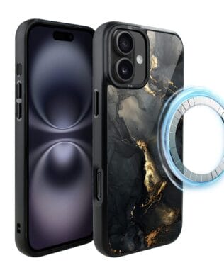 Etui do iPhone 16 IBIZU DropGuard Matt z MagSafe, Ethereal Essence, Czarny diament ze złotem