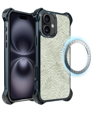 Etui do iPhone 16 Plus IBIZU DropGuard Ultra z MagSafe, Relief Garden, Ślad oliwki