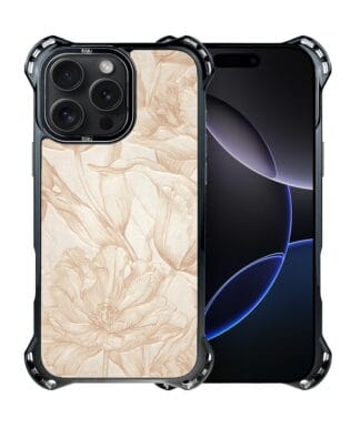 Etui do iPhone 16 Pro IBIZU DropGuard Ultra z MagSafe, Relief Garden, Botaniczny biskwit