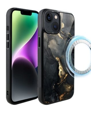 Etui do iPhone 14 Plus IBIZU DropGuard Matt z MagSafe, Ethereal Essence, Czarny diament ze złotem