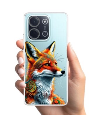 Etui do Xiaomi POCO C85 przeźroczyste, silikonowe Flexi, Dzika Mandala, Twarz lisa