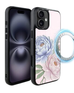 Etui do iPhone 16 Plus IBIZU DropGuard Matt z MagSafe, Relief Garden, Piwoniowy róż