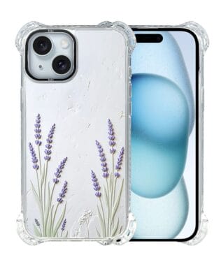 Etui do iPhone 15 IBIZU DropGuard Ultra z MagSafe, Relief Garden, Prowansalska lawenda