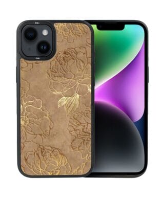 Etui do iPhone 14 Plus IBIZU DropGuard Matt z MagSafe, Relief Garden, Złote piwonie