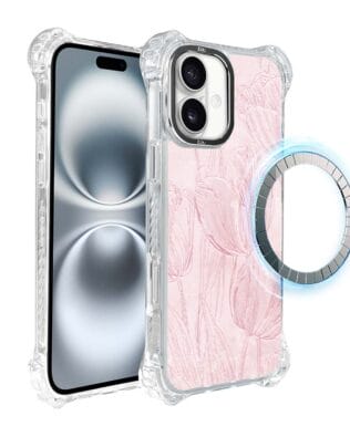 Etui do iPhone 16 IBIZU DropGuard Ultra z MagSafe, Relief Garden, Tulipanowy fresk