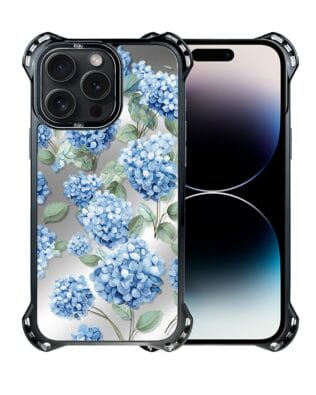 Etui do iPhone 14 Pro Max IBIZU DropGuard Ultra z MagSafe, Relief Garden, Szafirowa hortensja