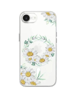 Etui do iPhone 17e z MagSafe przeźroczyste, silikonowe Flexi, wianek stokrotek