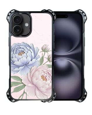 Etui do iPhone 16 IBIZU DropGuard Ultra z MagSafe, Relief Garden, Piwoniowy róż