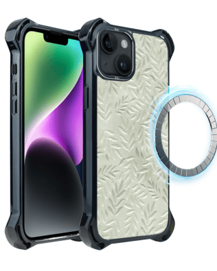 Etui do iPhone 14 IBIZU DropGuard Ultra z MagSafe, Relief Garden, Ślad oliwki