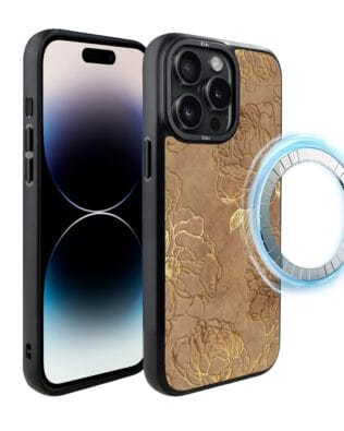 Etui do iPhone 14 Pro Max IBIZU DropGuard Matt z MagSafe, Relief Garden, Złote piwonie