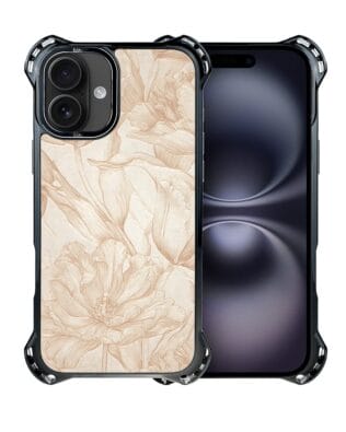 Etui do iPhone 16 IBIZU DropGuard Ultra z MagSafe, Relief Garden, Botaniczny biskwit