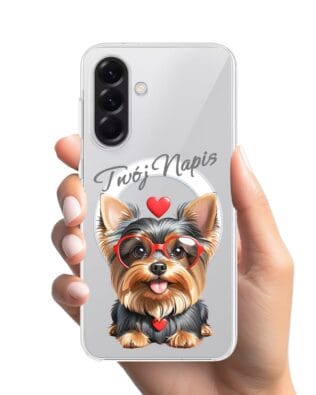 Etui do Samsung Galaxy A57 z MagSafe przeźroczyste, silikonowe Flexi, Puppy Love, pies rasy York
