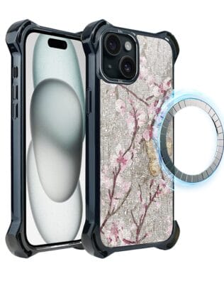 Etui do iPhone 15 IBIZU DropGuard Ultra z MagSafe, Modern Classics, Mozaika kwitnącej wiśni