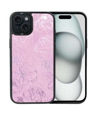 Etui do iPhone 15 IBIZU DropGuard Matt z MagSafe, Relief Garden, Różowe piwonie