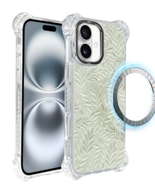 Etui do iPhone 16 IBIZU DropGuard Ultra z MagSafe, Relief Garden, Ślad oliwki