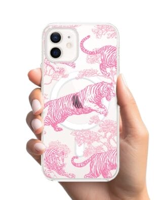 Etui do iPhone 12 Mini z MagSafe przeźroczyste, silikonowe Flexi, Mystic, Różowe tygrysy