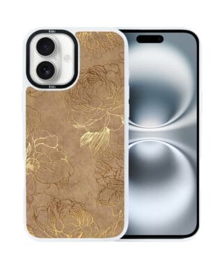 Etui do iPhone 16 IBIZU DropGuard Matt z MagSafe, Relief Garden, Złote piwonie, białe