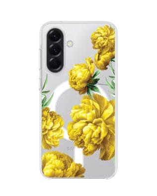 Etui do Samsung Galaxy A57 z MagSafe przeźroczyste, silikonowe Flexi, żółte piwonie