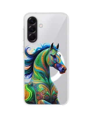 Etui do Samsung Galaxy A57 z MagSafe przeźroczyste, silikonowe Flexi, Dzika Mandala, Koń