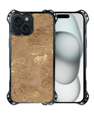 Etui do iPhone 15 IBIZU DropGuard Ultra z MagSafe, Relief Garden, Złote piwonie